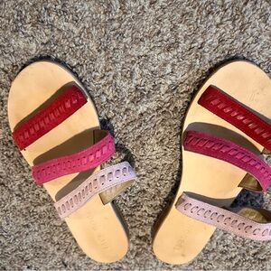 Jack Rogers Suede Strappy Flat Sandals - Red and Pink